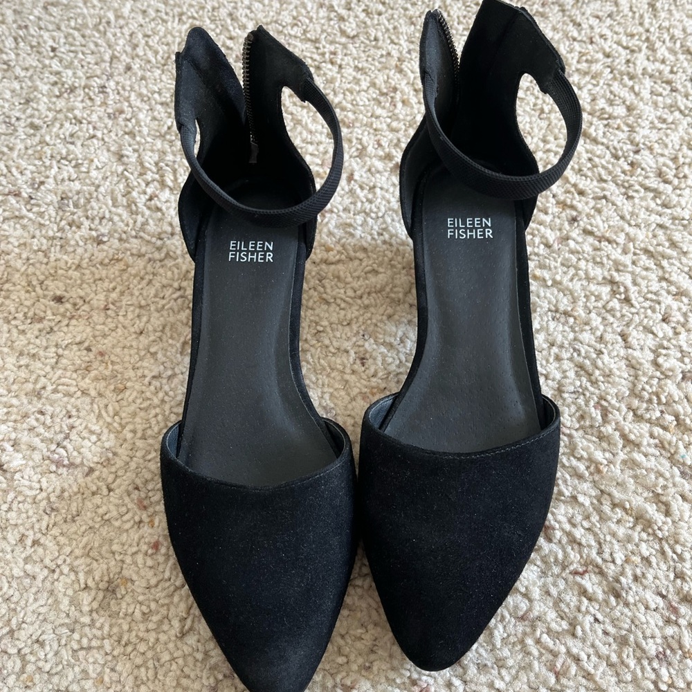 Eileen Fisher Just D’Orsay pumps in black suede, size 9